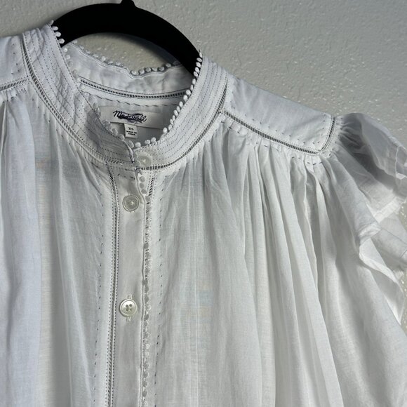 Madewell Womens Shirred Ruffle Lace-Trim Top Sz XS  Cottagecore Flowy Blouse NWT - Picture 6 of 13